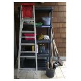 FKT063 Outdoor Lot - Ladder, Gardening Tools, Saw, Pick & More