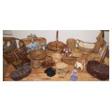 KET036 Beautiful Baskets Galore, Hand Carved Signed Wood Bird & More