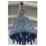 EKT002 Beautiful Hanging Brass Oil Lamp - Hand Blown Glass Accents