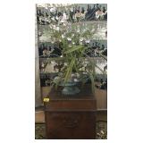 EKT035 Trunk & Brass Looking Pedestal Bowl with Faux Arrangement