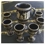 EKT042 Beautiful Greek 24 KT Gold Pitcher & Goblets