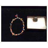 JYR037 Slipada Shell Ring, Polished Stone Bracelet