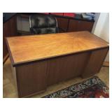 FWE001 Danish Teak Veneer Double Pedestal Desk & Leather Armchair