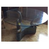 FWE020 Round Glass Top Table, Dolphin Design Base