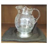FWE080 Etched Glass Pitcher with Sterling Base