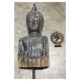 WAE015 Carved Wood Hindi Goddess Bust, Brass Bust & Wooden Pedestal