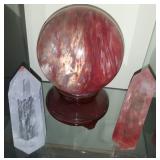WAE078 Two More Cherry Quartz Scepters & Sphere w/ Stand