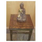 WAE109 Cast Iron Buddha & Wood Side Table