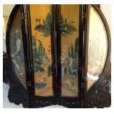 Large 4 panel Lacquered floor divider. Unique scenic display case design with cut stone patterns.