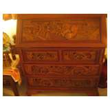 Antique fold down handcarved teak desk