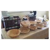 Assorted Woven Baskets and a Cherry Wood Magazine Rack.
