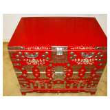 Korean Ornate Red Lacquer Chest
