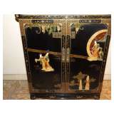 Korean Blk Lacquer Cabinet w/ Jade Carvings