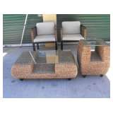 4pc Woven Rattan Furniture. Tables come with Glass Tops