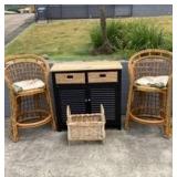 KIE012 - CABINET, RATTAN CHAIRS, BASKET