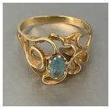 KIE062 - 14K YELLOW GOLD BLUE STONE RING
