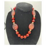 Mhh012 Carmelian Jade Bead Necklace 