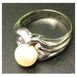 Mhh202 - Cultured Pearl & White Gold Ring