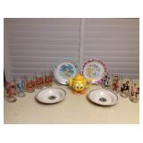Mmt006 Vintage Warner Bros. Dishes, Glass Cups & Teapot