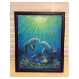 Mmt030 Original Framed Dolphin Painting 