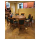 Vfd046 - Square to Round Wood Drop-Leaf Table (oak?) & Eight Chairs