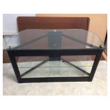 This lot contains one multi-level glass TV stand. Measurments are approximately 22” H x 42” W x 19” 