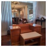 Pks040 - Vintage Wood Dresser 50" x 19" x 24.5", Mirror 40" x 39.5" & Bench