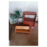 Pks070 - Solid Wood Night Stand 20" x 14" x 26", Wood Book Rack 24" x 10" x 8.5" & Silk Plant