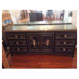 Pks084 - Oriental Buffet w/Glass Top & Beautiful Hand-Painted Designs, Jade-Like Accents 72