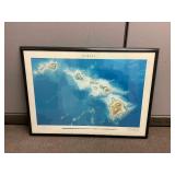 Ais020 Large 44" x 32.25" Framed Map of Hawaii