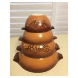 Amf013 Vintage Pyrex Old Orchard Cinderella Nesting Mixing Bowls 