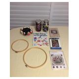 Amf026 Needlework Guide Book, Wooden Hoops, Vintage Buttons, Oriental Pin Cushion & Stitch Kits