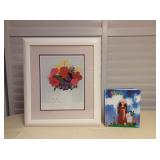 Amf096 Framed Rosalie Prussing Picture Of Cat & Floral Arrangement & Book