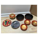 Iml125 Japanese Lacquer Ware & Ceramic Plate, Metal Trivet & Salsa Bowl