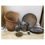 Iml148 Large Basket & Silver Plate Items