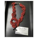 IML707- Myrna Lee Chang 22-Strand Indian Coral Color & Hematite Beads Necklace