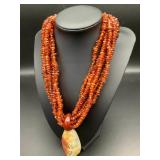 Iml732 - Myrna Lee Jewelry - 6-Strands of Rare Amber Chips, Pendant