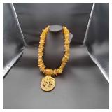IML738 - Myrna Lee Chang Collection Natural Freeform Amber Beads w/Jade Pendant