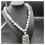 IML749 - Blue/Silver Jade Pendant w/21" Jade Bead Necklace