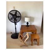 WWS002 Wooden End Table, Fan, Lamp, Stool & Magazine Rack