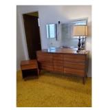 WWS003 - Wood Dresser, Wood Nightstand & Lamp