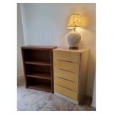 WWS007 - Three-Tier Wood Shelf Unit, Five-Drawer Dresser & Ceramic Lamp