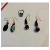 WWS063 - Dangling Earrings & Sterling Silver Ring w/Stone