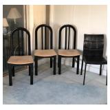 PSM020 - Four Wood Black Lacquered & a Leather-Like Chairs