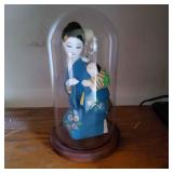 AAE074 - Beautiful Japanese Hakata Doll Mother and Son Collectible in Glass Dome