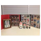 Afm053 Framed Shawn Kemp Sports Card & Pin, Wooden Nesting Dolls & Two Binders Of Sports Cards