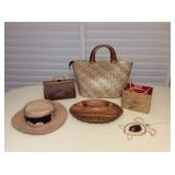 Afm105 Tapa Band Straw Hat & Other Hawaiian Themed Items 