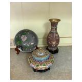 Kve012 Beautiful Cloisonné Vase, Urn & Bowl All w/Stands