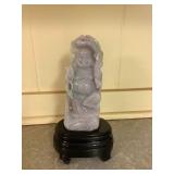 Kve038 Lavendar Jade? Buddha Figurine On Wooden Stand