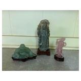Kve044 Three Carved Jade (?) & Rose Quartz (?) Stone Figurines